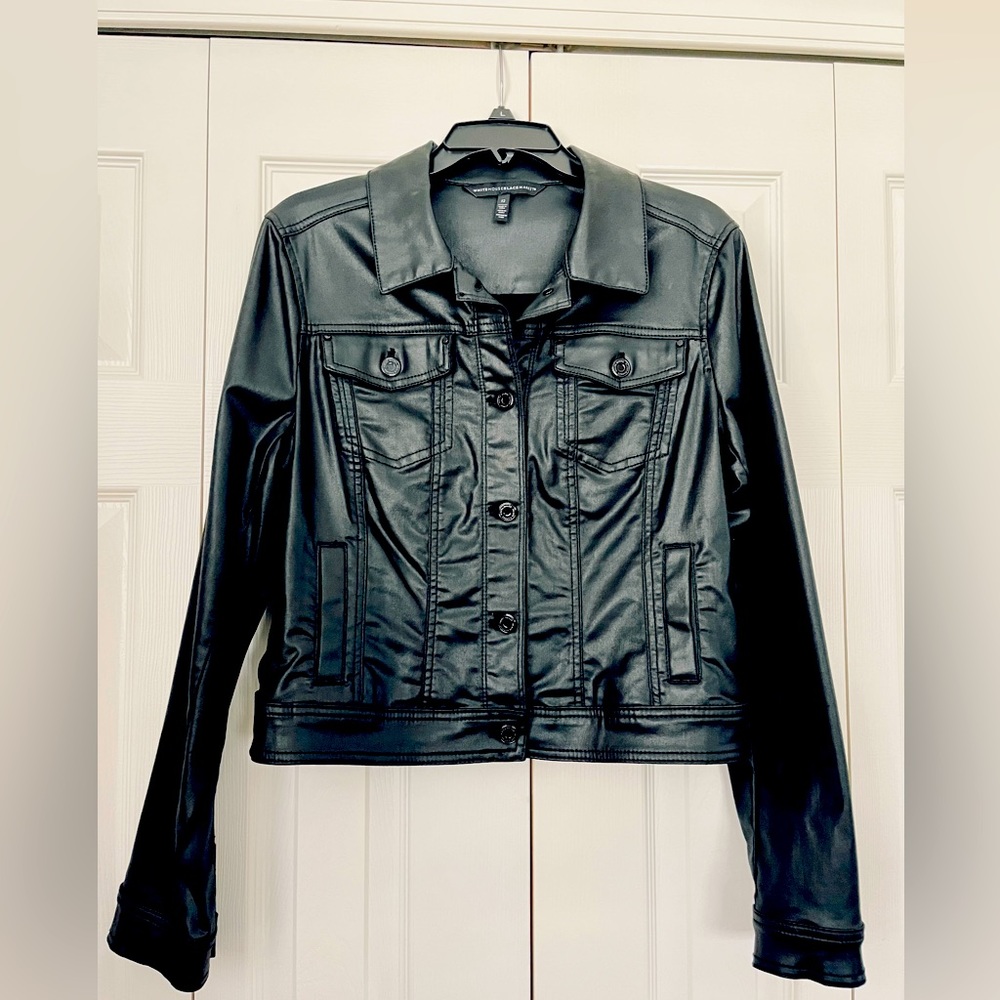 White House Black Market black stretch jacket.  Motorcycle style.